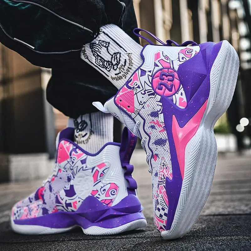 High-Top Boys Basketball Shoes Cushioned Sneakers with Breathable Support for Youth Sports Training