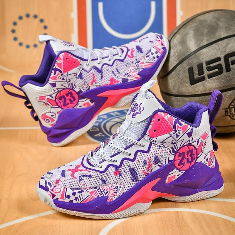 High-Top Boys Basketball Shoes Cushioned Sneakers with Breathable Support for Youth Sports Training
