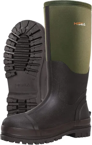 HISEA Men's Rubber Neoprene Rain Boots, Snow Boots - Tall Warm Waterproof Mens Winter Boots Durable Slip Resistant Boots for Men Outdoor Working, Hunting, Fishing