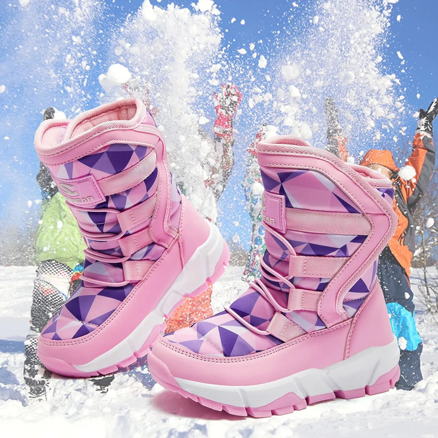 HOBIBEAR Kids Winter Snow Boots Waterproof Outdoor Warm Faux Fur Lined Shoes