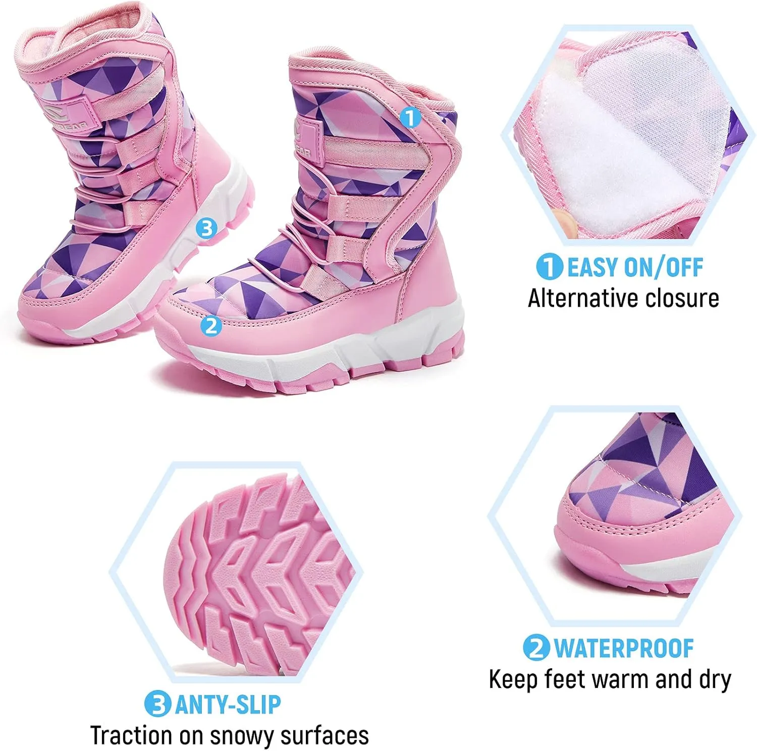 HOBIBEAR Kids Winter Snow Boots Waterproof Outdoor Warm Faux Fur Lined Shoes
