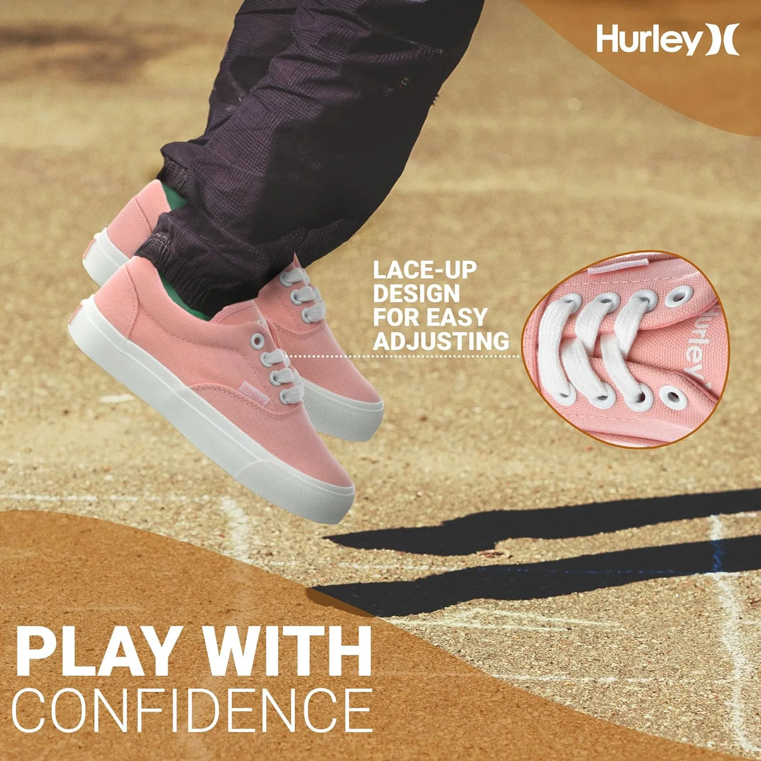 Hurley Marley Kids Lace Up Canvas Sneakers – Low Cut Skateboarding Shoes for Kids, Sports Shoes for Boys and Girls