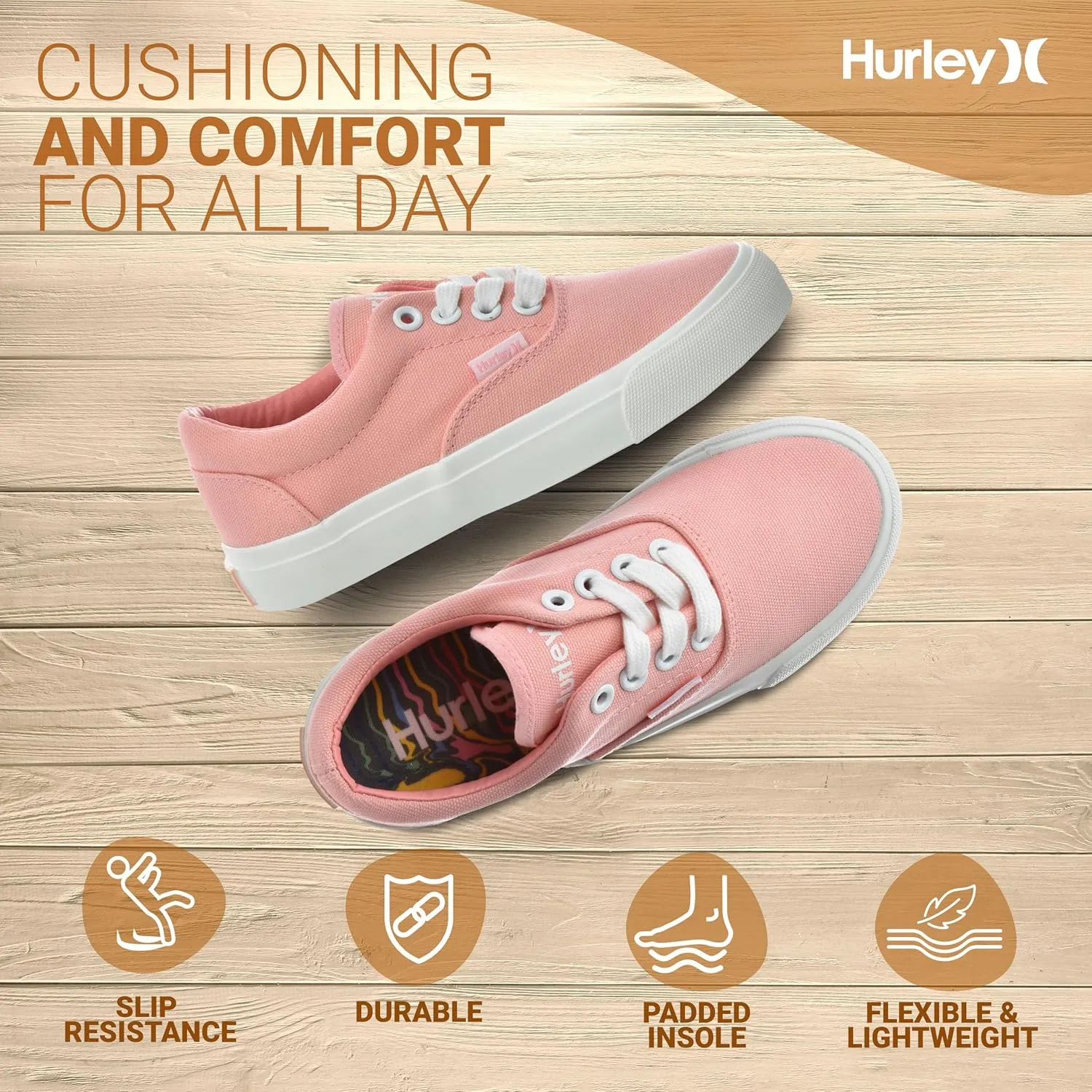 Hurley Marley Kids Lace Up Canvas Sneakers – Low Cut Skateboarding Shoes for Kids, Sports Shoes for Boys and Girls