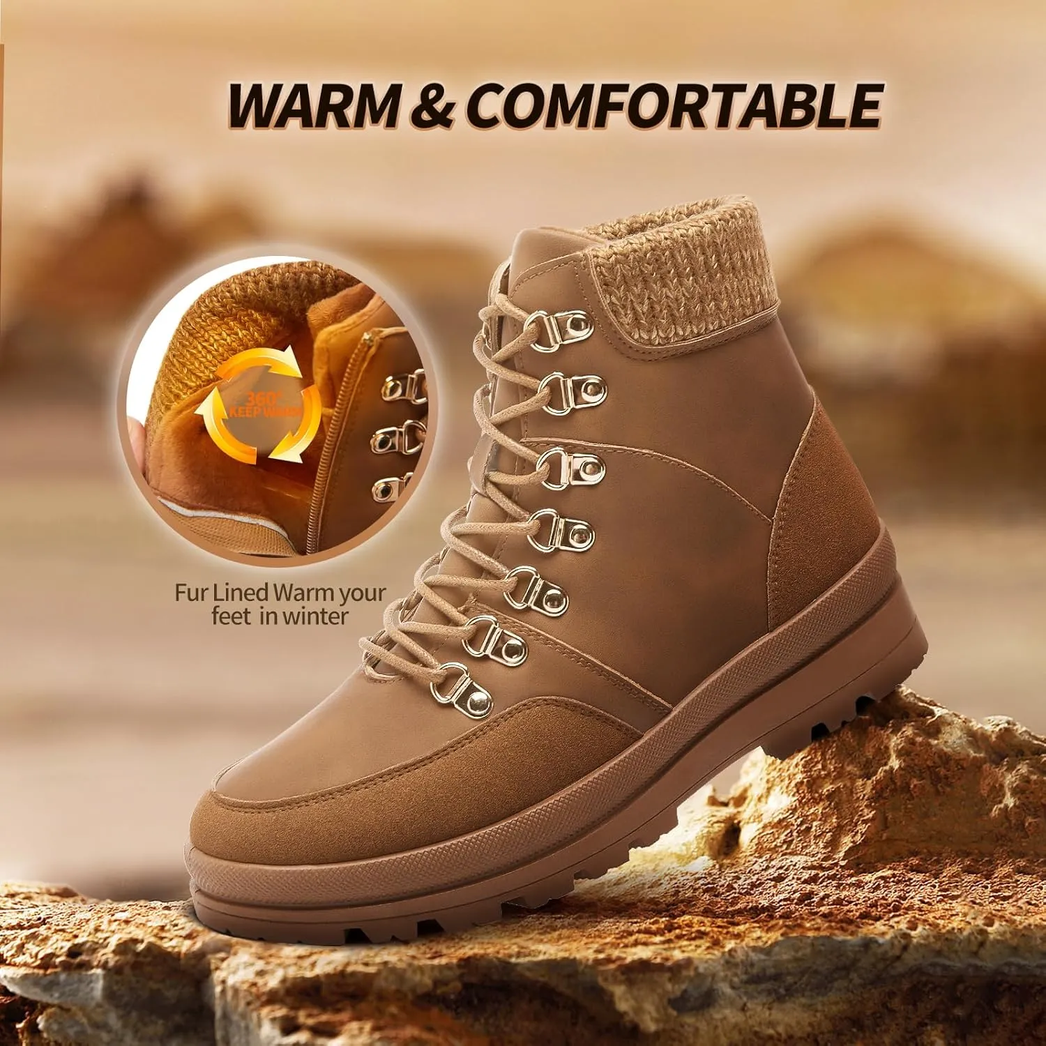 HYPOCRUTE Winter Snow Boots for Women Water Resistant Hiking Work Boots Women’s Snow Ankle Boots Comfortable Outdoor Shoes