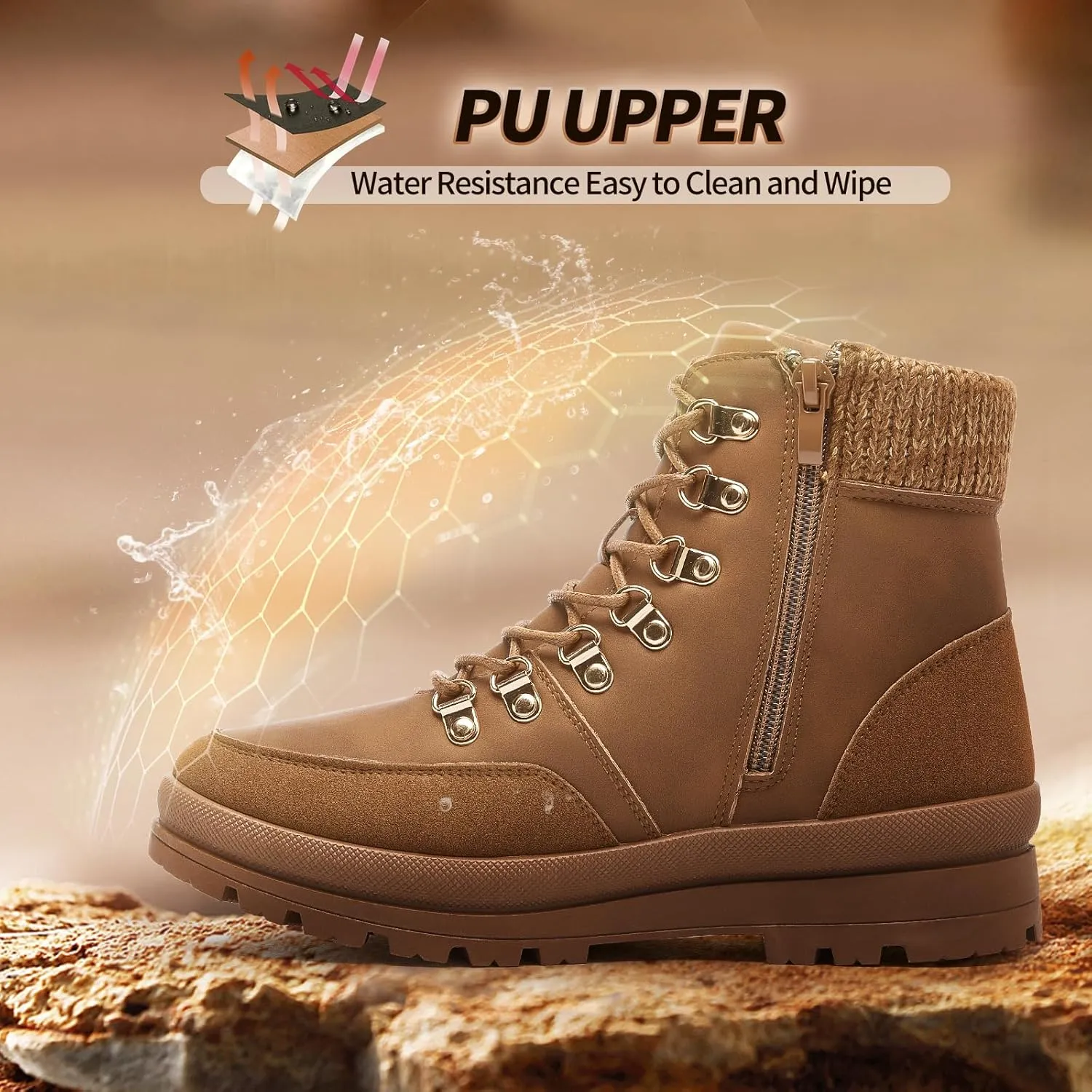 HYPOCRUTE Winter Snow Boots for Women Water Resistant Hiking Work Boots Women’s Snow Ankle Boots Comfortable Outdoor Shoes