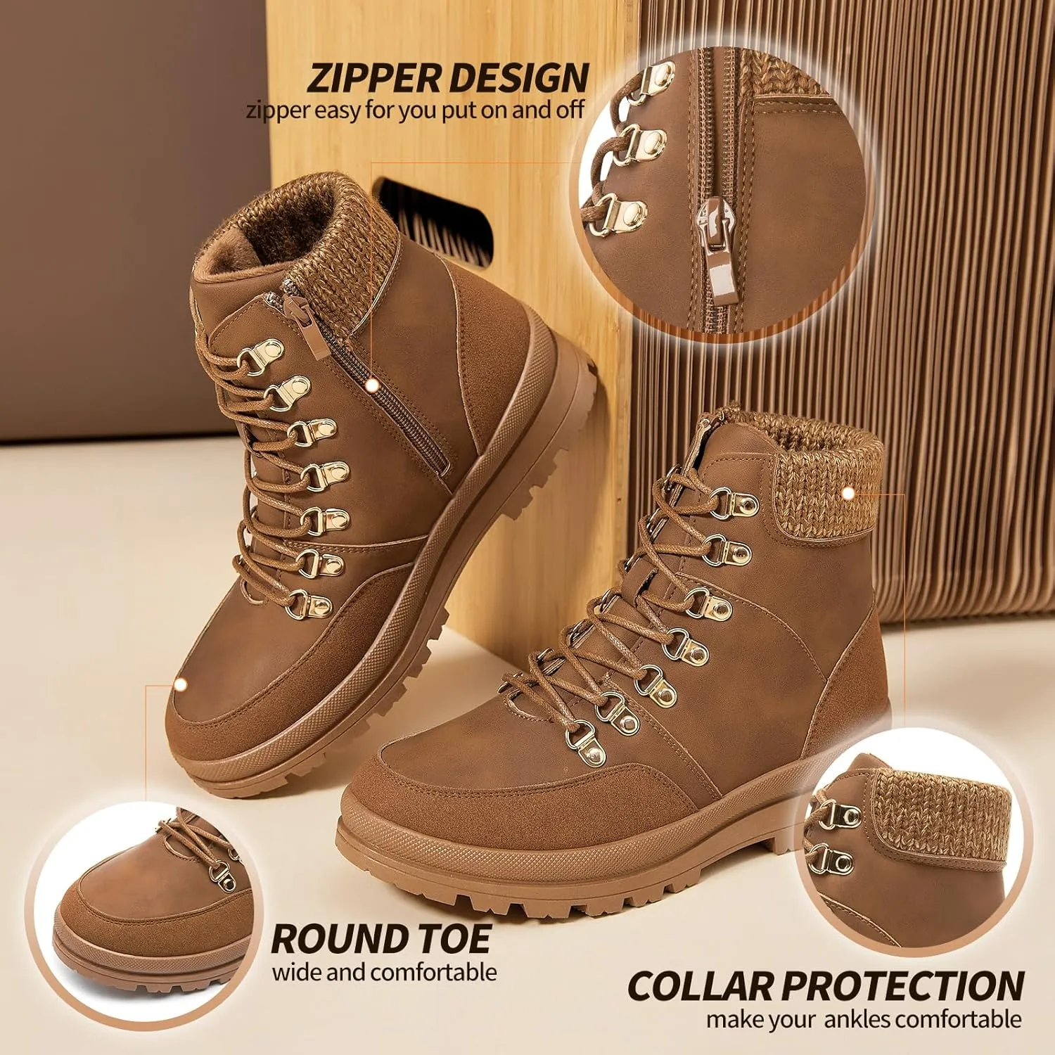 HYPOCRUTE Winter Snow Boots for Women Water Resistant Hiking Work Boots Women’s Snow Ankle Boots Comfortable Outdoor Shoes