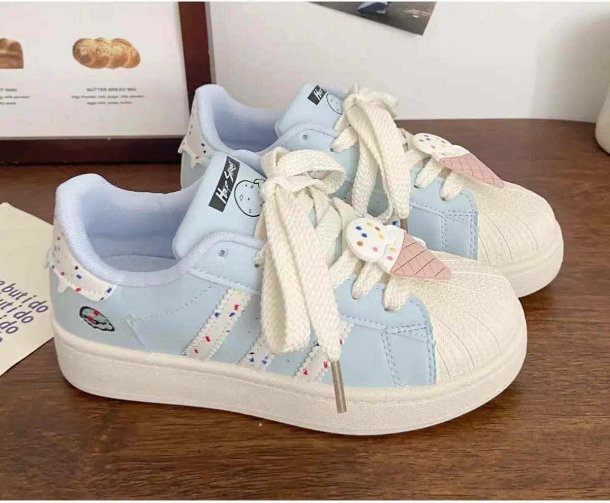 Ice Cream-Themed Casual Sneakers – Cute and Trendy Walking Shoes for Women and Teens with Chunky Sole, Adorable Details, and Comfortable Fit