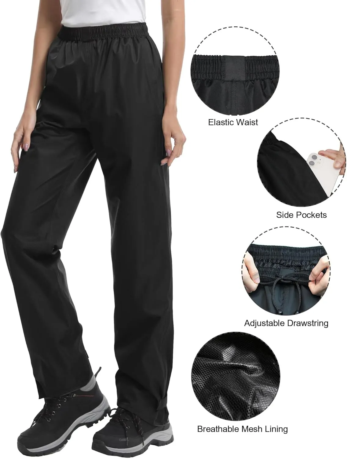 iCreek Women's Rain Pants Waterproof Hiking Pants Windproof Lightweight Over Pants Work Rain Outdoor for Golf, Fishing