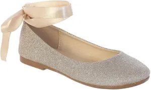 iGirlDress Girls Glitter Ribbon Ankle Ties Ballerina Flat Shoes 9 Toddler-5 Kids