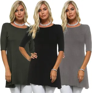 Isaac Liev Women's Tunic Top – 3 Pack Casual 3/4 Sleeve Basic Blouses T Shirts Tops Tee Dressy shirt Loose Fit T-shirt Tunics