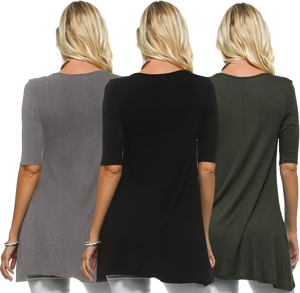Isaac Liev Women's Tunic Top – 3 Pack Casual 3/4 Sleeve Basic Blouses T Shirts Tops Tee Dressy shirt Loose Fit T-shirt Tunics