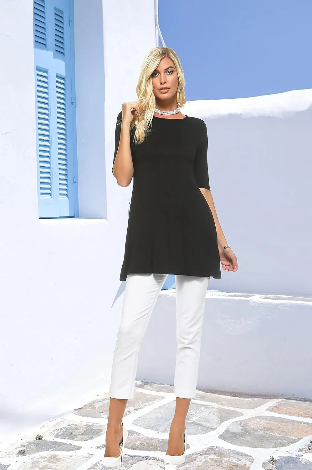 Isaac Liev Women's Tunic Top – 3 Pack Casual 3/4 Sleeve Basic Blouses T Shirts Tops Tee Dressy shirt Loose Fit T-shirt Tunics