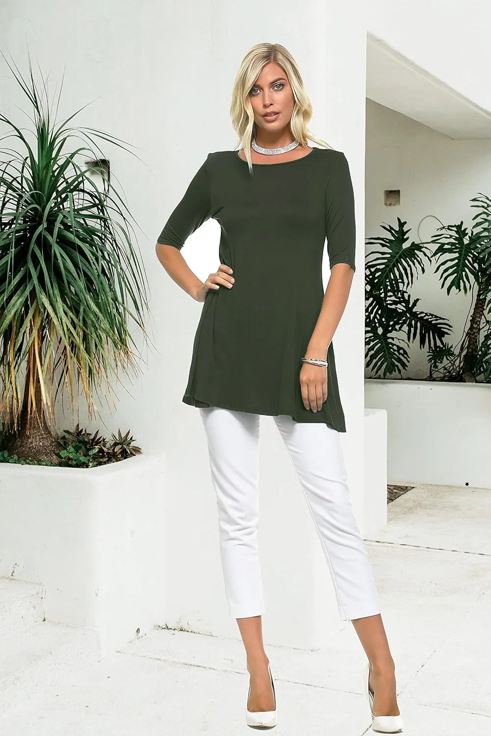 Isaac Liev Women's Tunic Top – 3 Pack Casual 3/4 Sleeve Basic Blouses T Shirts Tops Tee Dressy shirt Loose Fit T-shirt Tunics