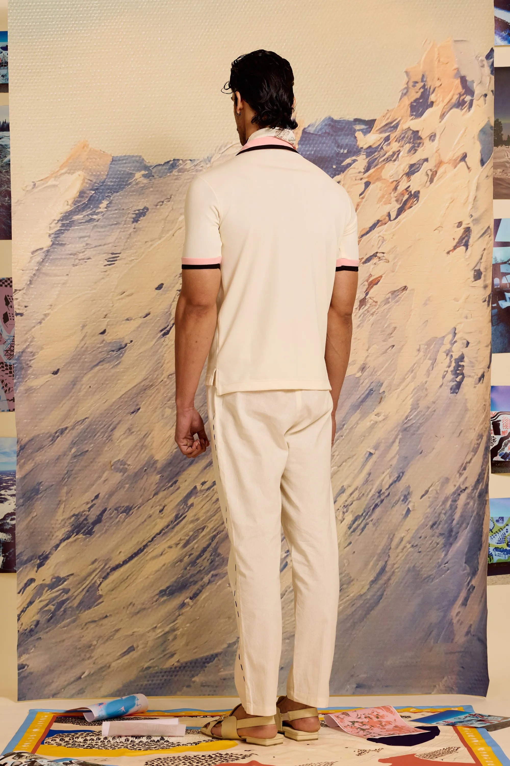 Ivory Contrast Striped Polo