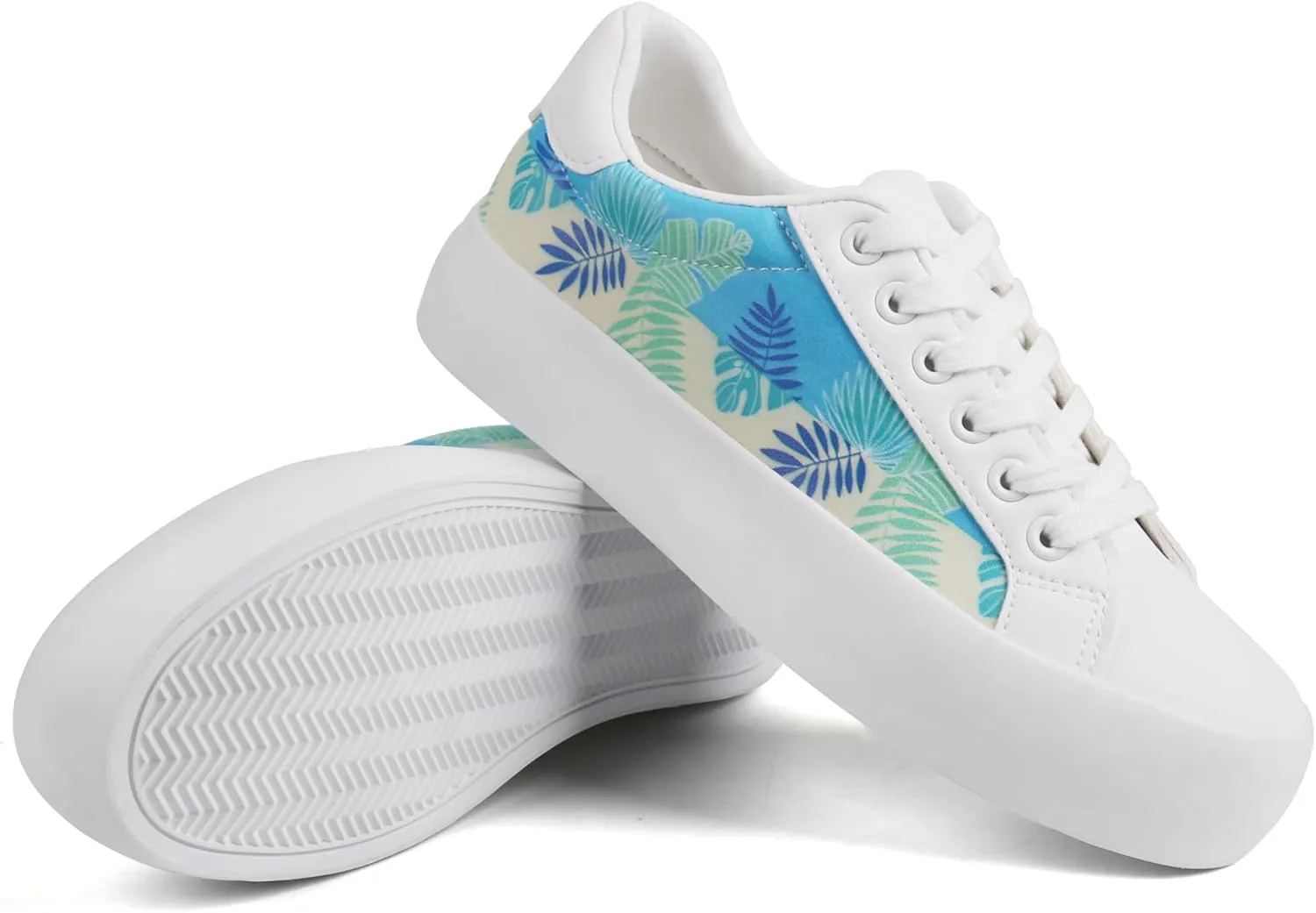 JABASIC Women Platform Sneakers Lace-up Floral Print Fashion Walking Shoes