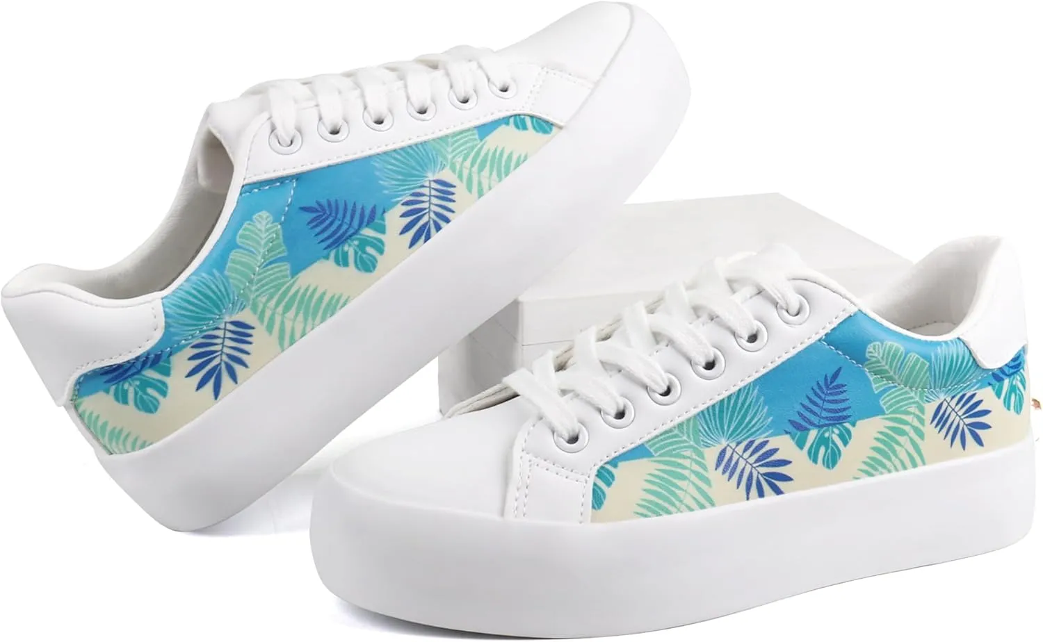 JABASIC Women Platform Sneakers Lace-up Floral Print Fashion Walking Shoes