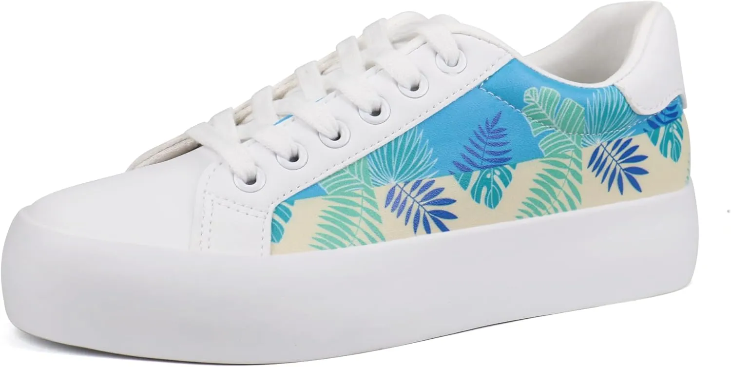 JABASIC Women Platform Sneakers Lace-up Floral Print Fashion Walking Shoes