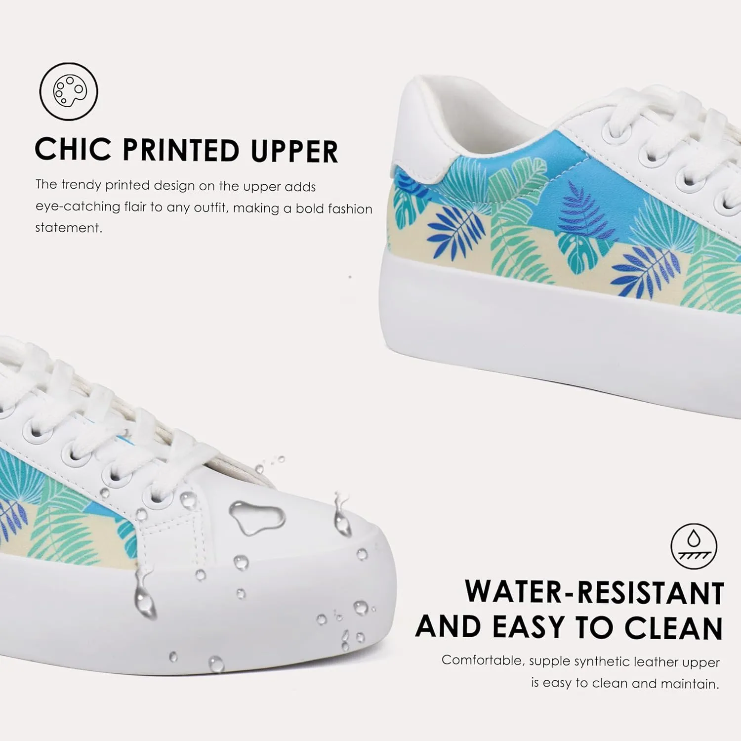 JABASIC Women Platform Sneakers Lace-up Floral Print Fashion Walking Shoes
