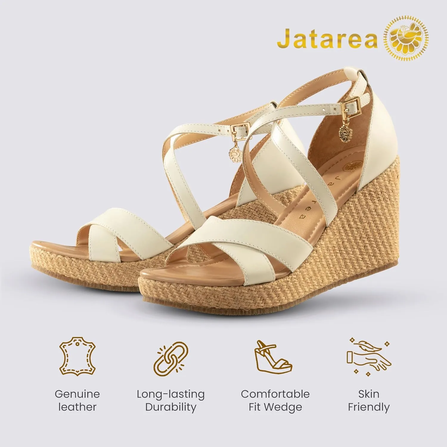 JATAREA Leather Wedge Sandals for Women | Women's Sandals Perfect for Summer