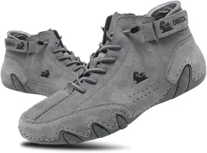 JishinGal Men's Casual Suede Lace Up Flats Chukka Ankle Boots,Handmade High Top high boots Outdoor Walking Sneakers Slip-on Lightweight Non-Slip Driving Chukka Boots