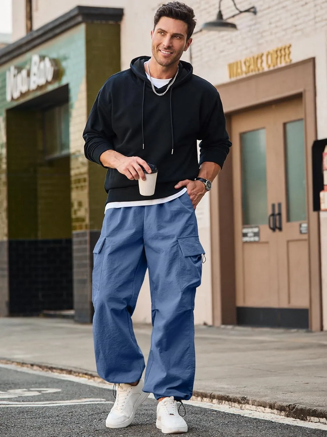 JMIERR Men's Baggy Cargo Pants Trendy Casual Parachute Pant Loose Fit Harem Joggers with Pockets for Streetwear