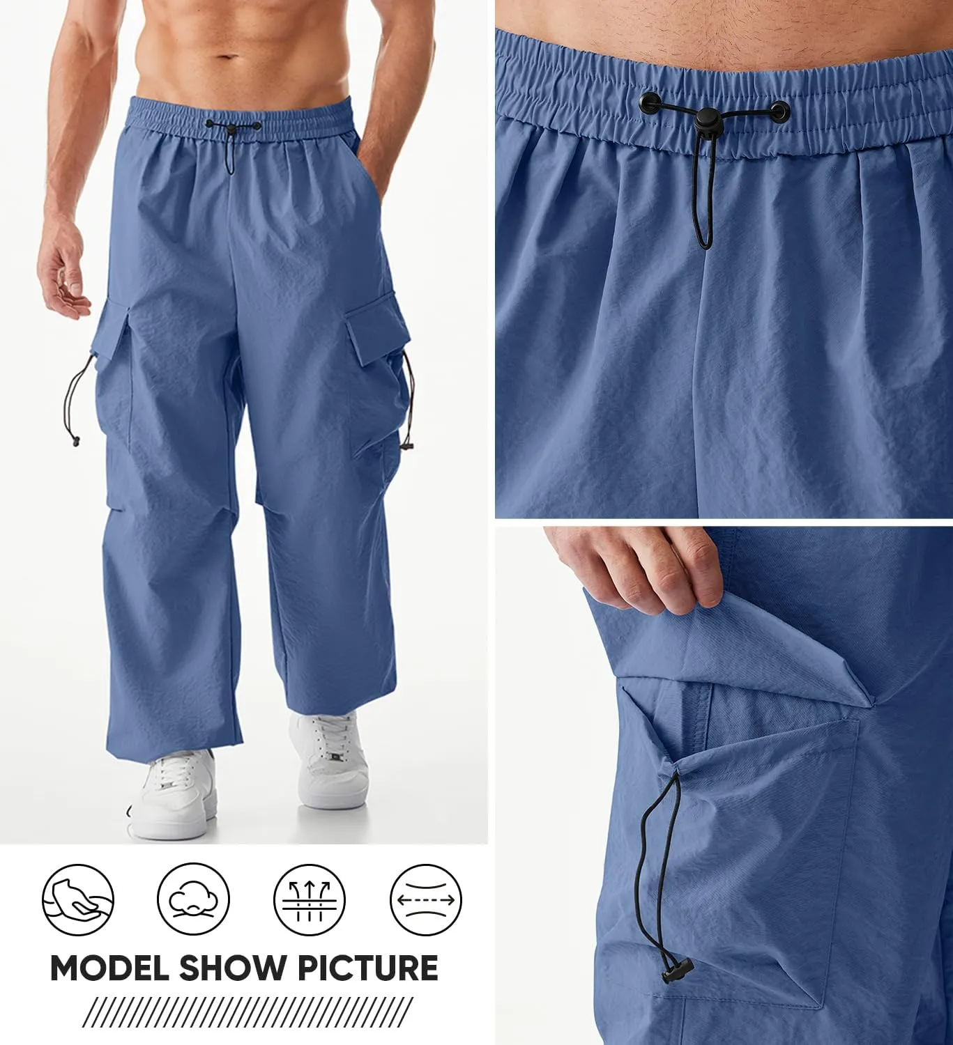 JMIERR Men's Baggy Cargo Pants Trendy Casual Parachute Pant Loose Fit Harem Joggers with Pockets for Streetwear