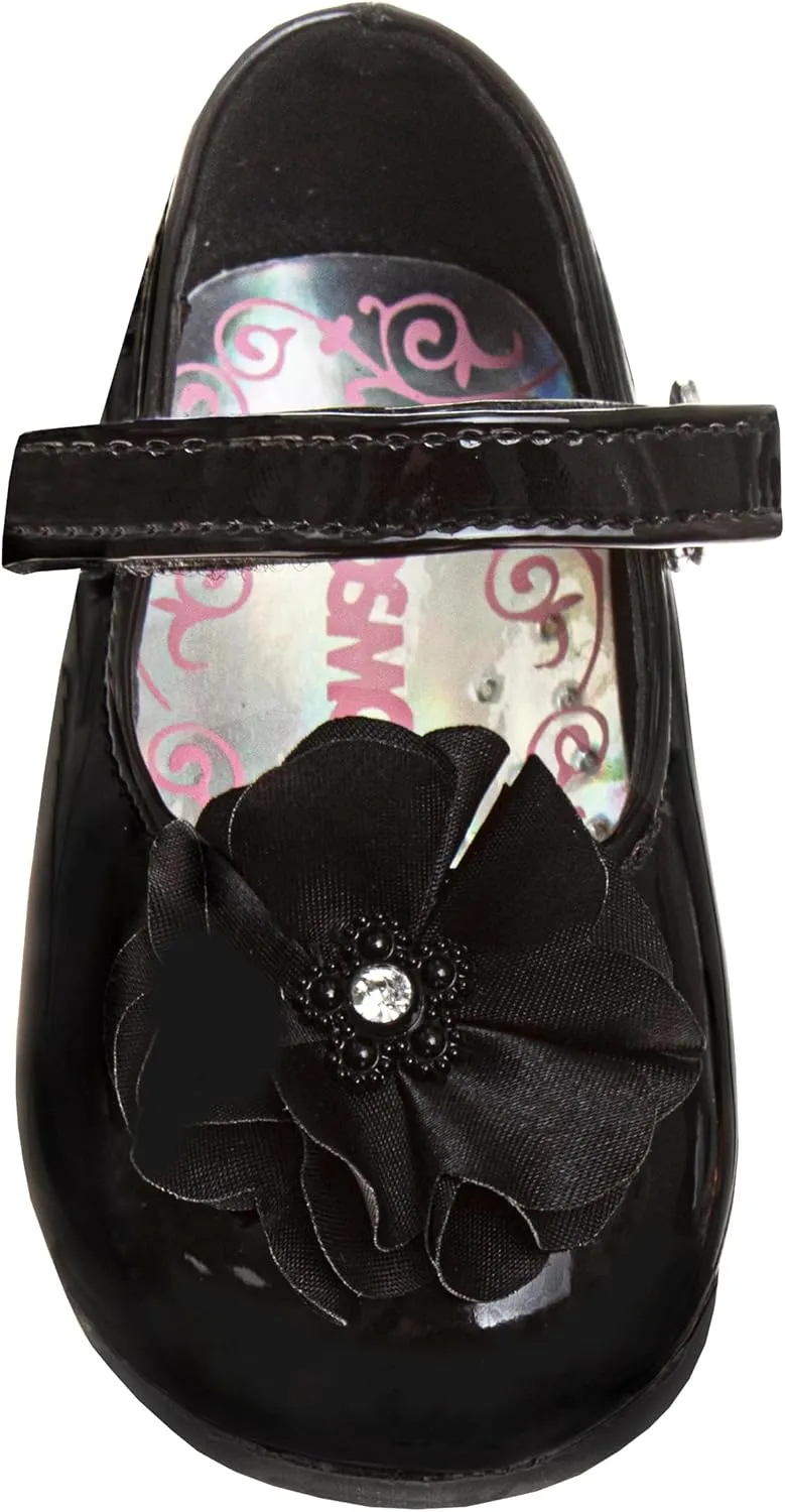 Josmo Baby-Girl's Mary Jane Flats with Flower Infants Toddlers Dress Shoe Maryjane Loafer