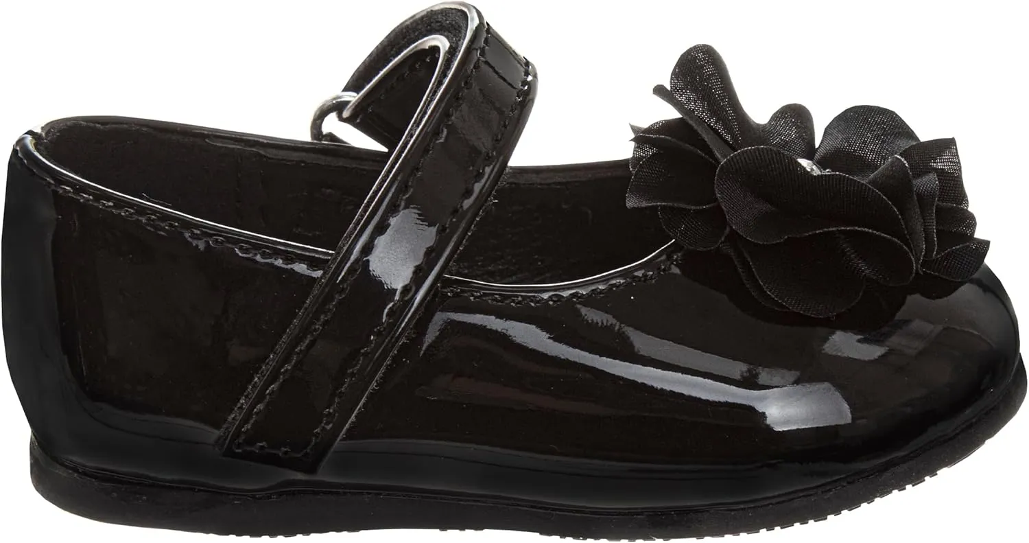 Josmo Baby-Girl's Mary Jane Flats with Flower Infants Toddlers Dress Shoe Maryjane Loafer