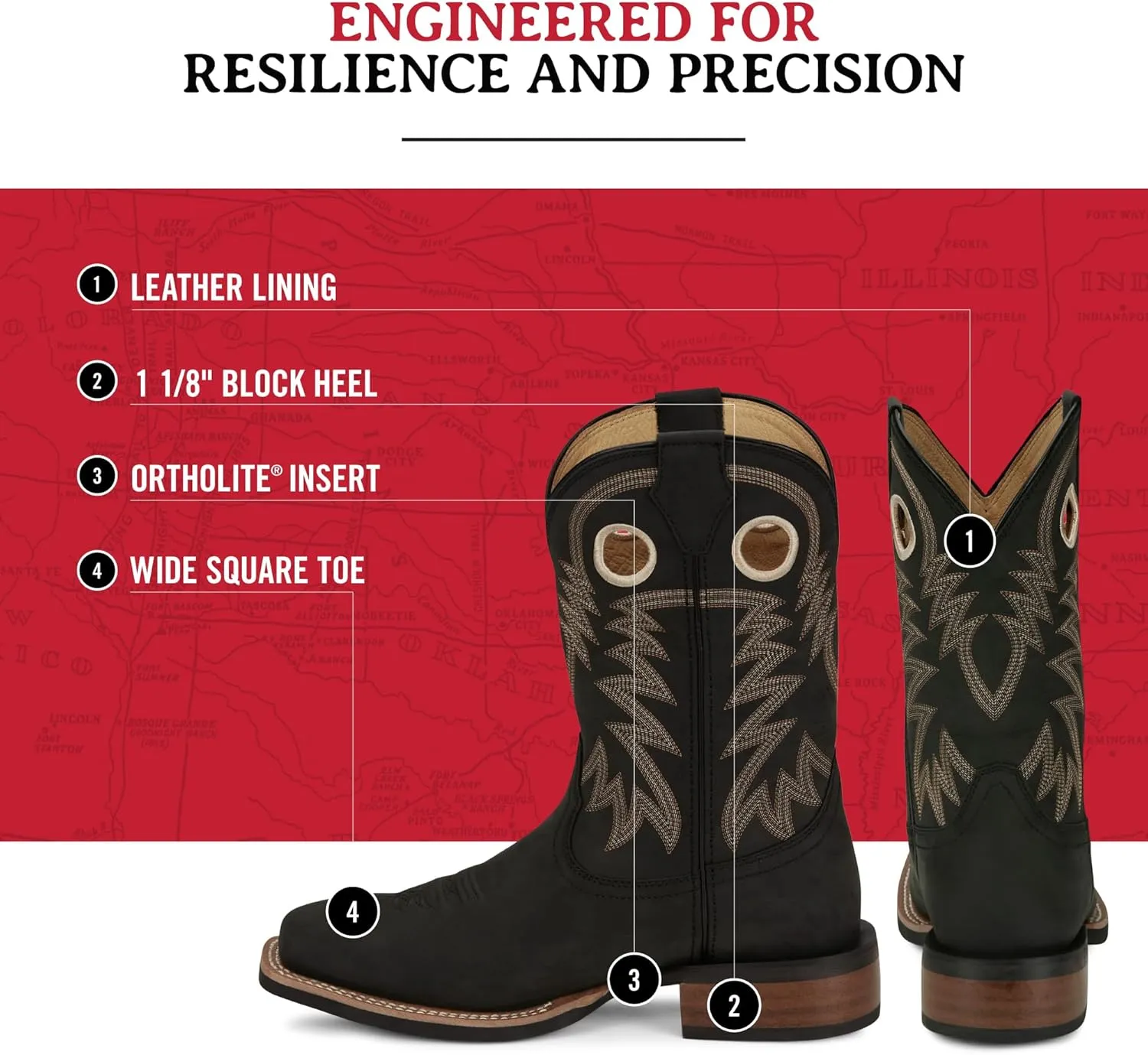 Justin Show Stopper 11” Western Boots for Men - Frontier Collection - Square Toe Leather Men’s Cowboy Boots with Comfort Footbed, Non Slip Outsole
