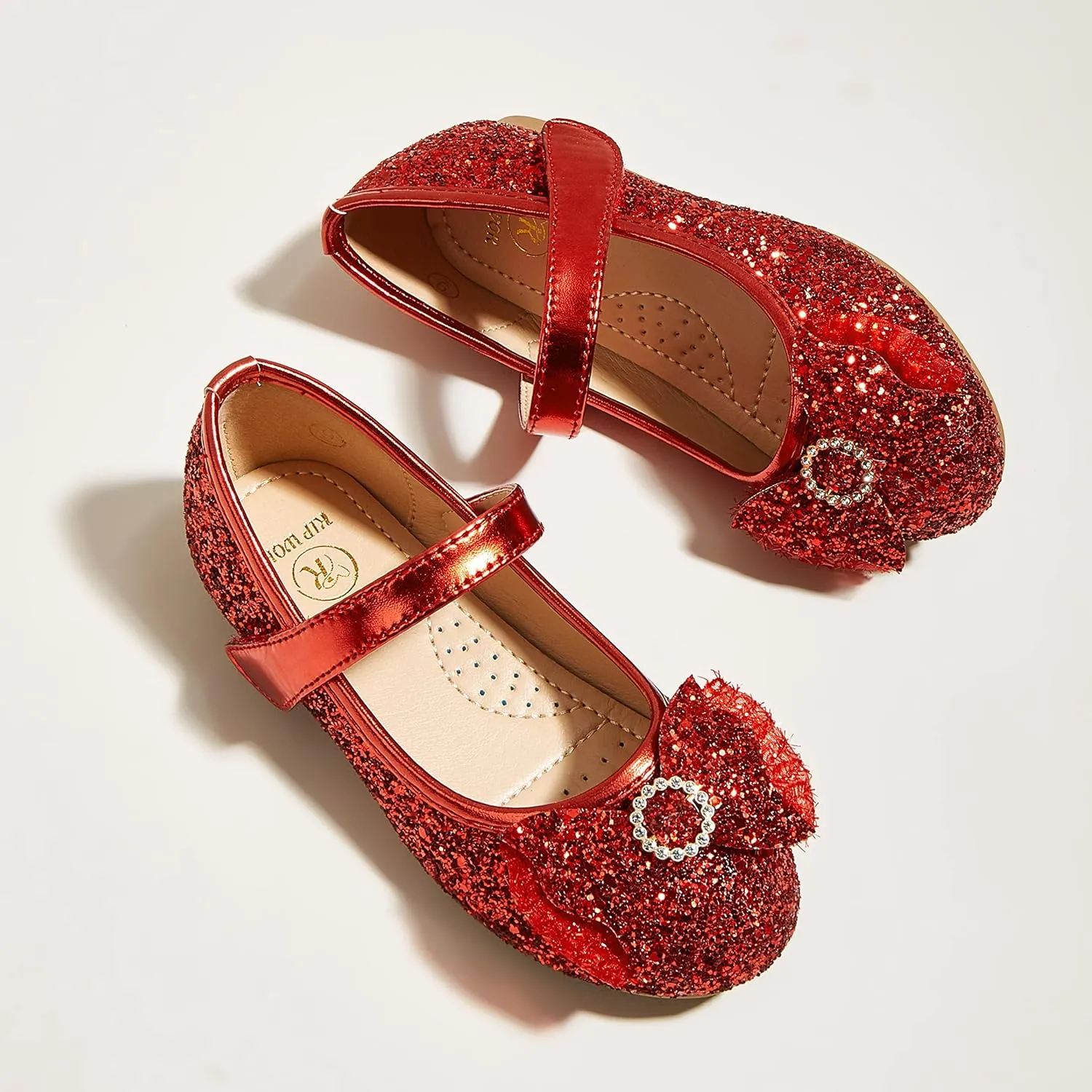 K KIP WOK Toddler Girl Mary Jane Dress Glitter Flats Shoes Flower for Ballet Wedding