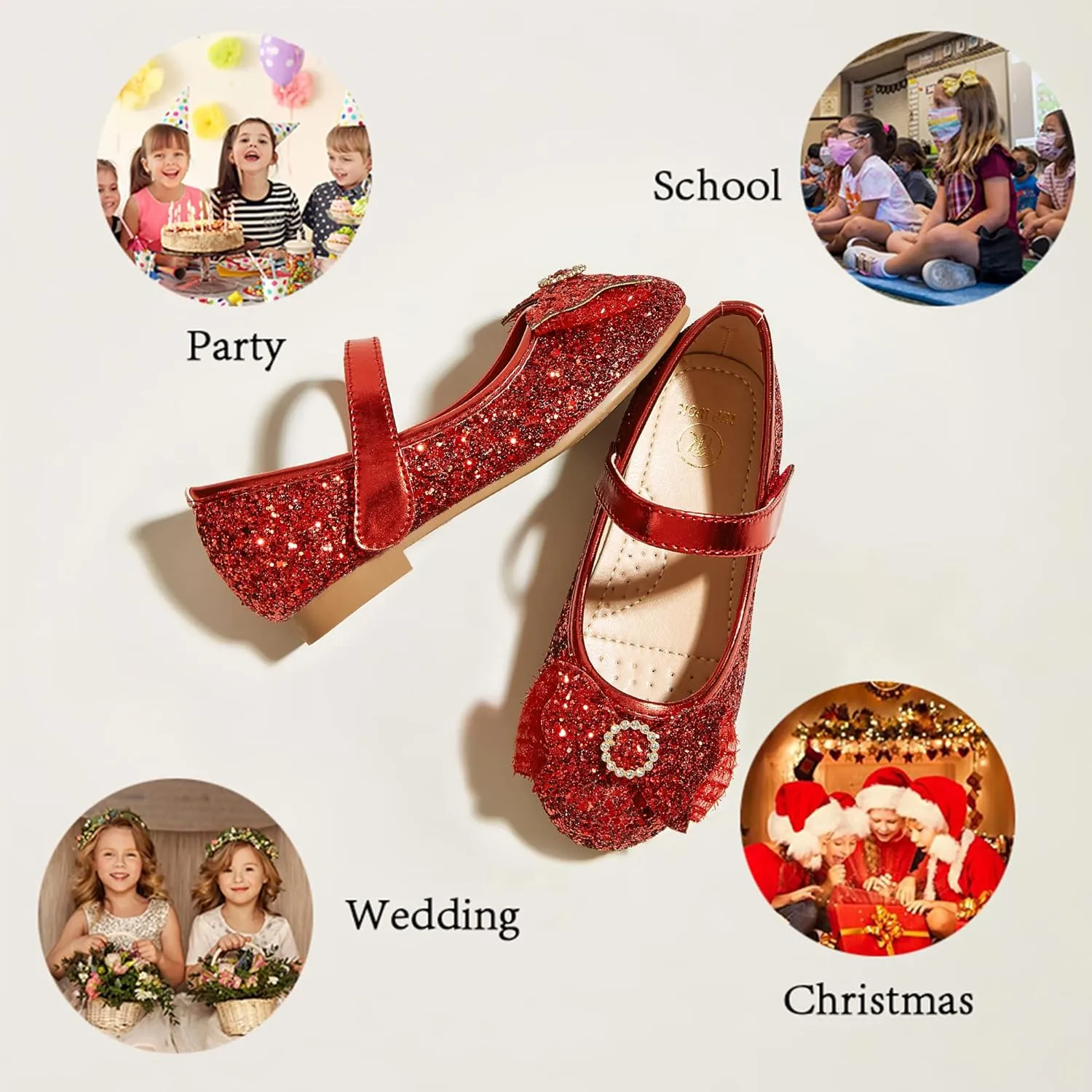 K KIP WOK Toddler Girl Mary Jane Dress Glitter Flats Shoes Flower for Ballet Wedding