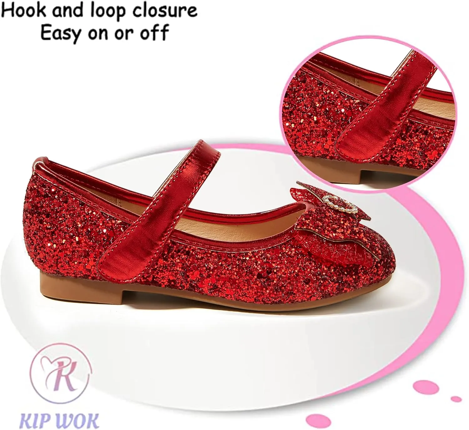 K KIP WOK Toddler Girl Mary Jane Dress Glitter Flats Shoes Flower for Ballet Wedding
