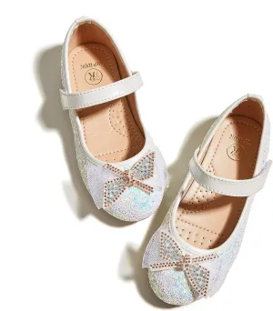 K KIP WOK Toddler Girl Mary Jane Dress Glitter Flats Shoes Flower for Ballet Wedding