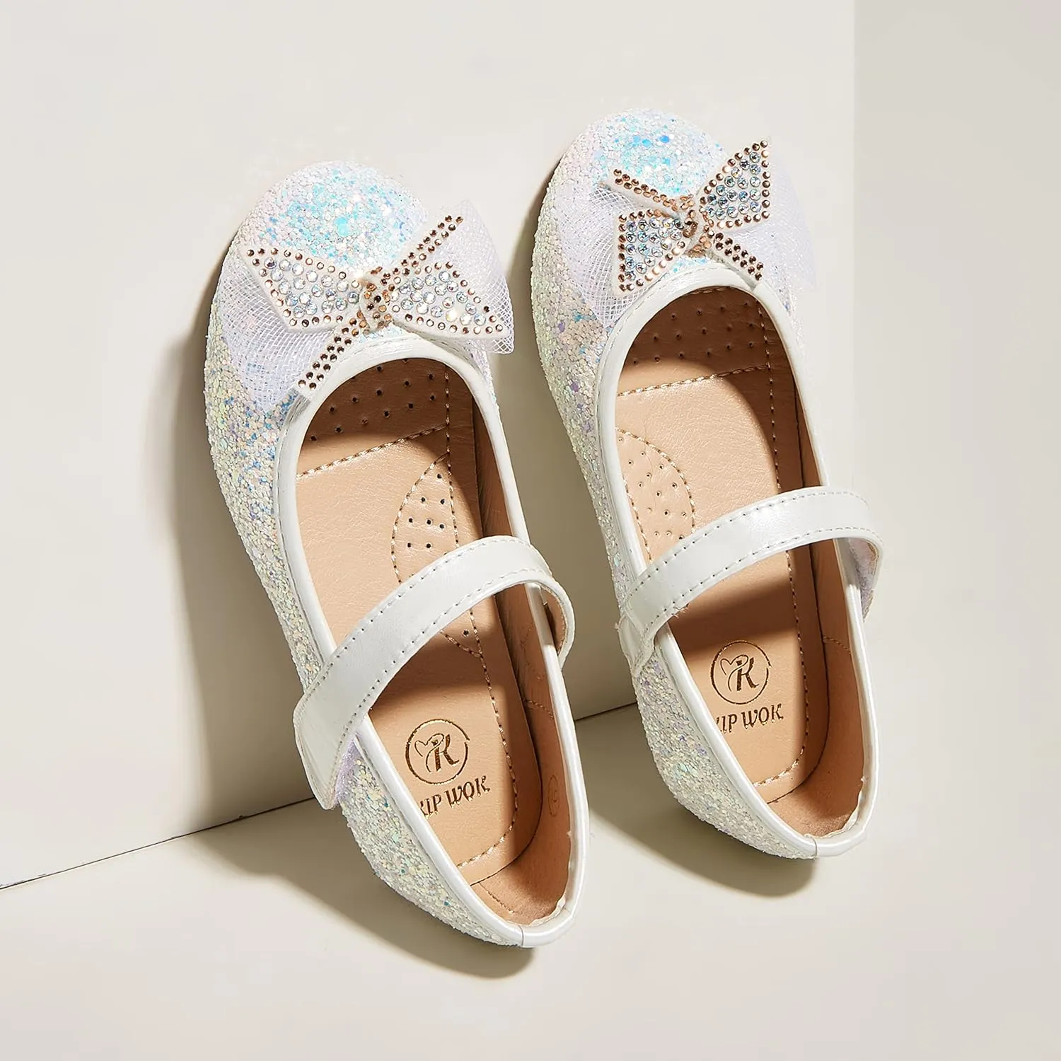 K KIP WOK Toddler Girl Mary Jane Dress Glitter Flats Shoes Flower for Ballet Wedding