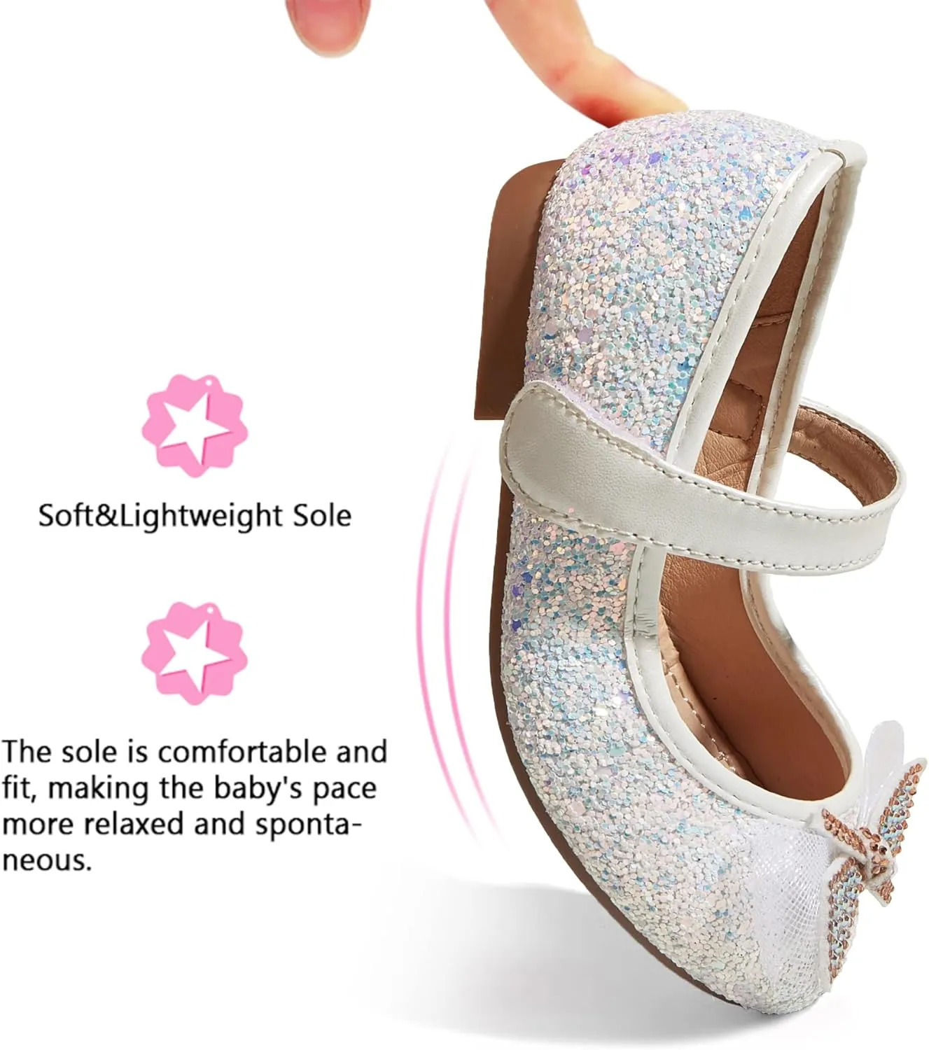 K KIP WOK Toddler Girl Mary Jane Dress Glitter Flats Shoes Flower for Ballet Wedding