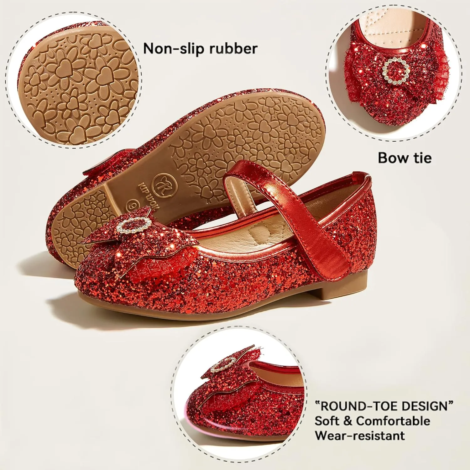 K KIP WOK Toddler Girl Mary Jane Dress Glitter Flats Shoes Flower for Ballet Wedding