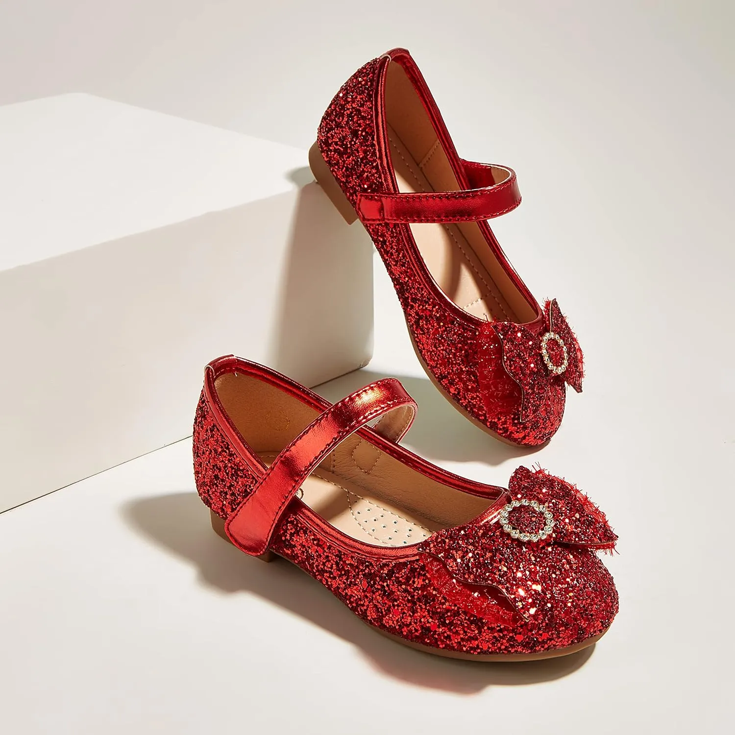 K KIP WOK Toddler Girl Mary Jane Dress Glitter Flats Shoes Flower for Ballet Wedding