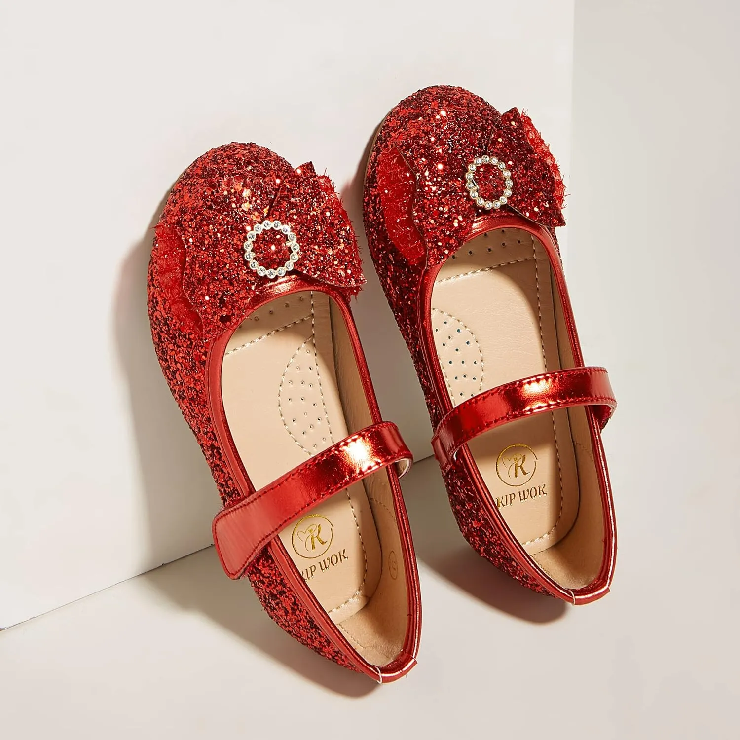 K KIP WOK Toddler Girl Mary Jane Dress Glitter Flats Shoes Flower for Ballet Wedding