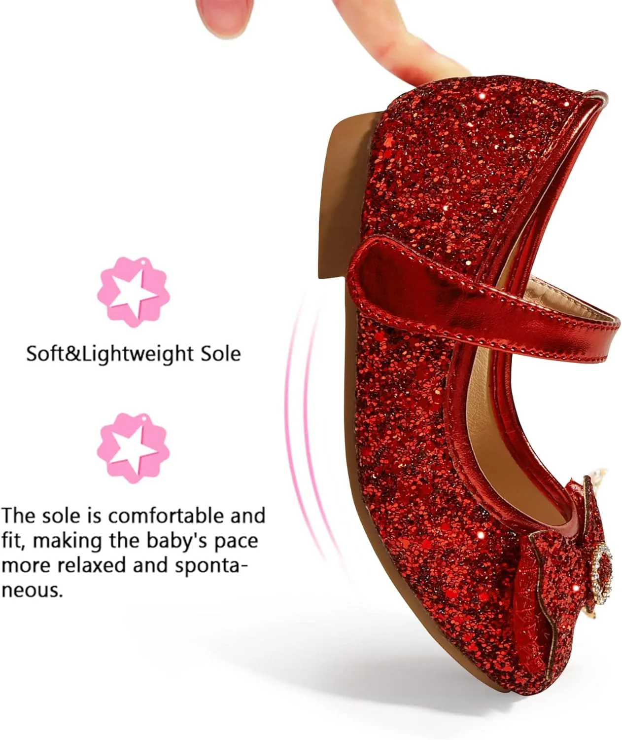 K KIP WOK Toddler Girl Mary Jane Dress Glitter Flats Shoes Flower for Ballet Wedding