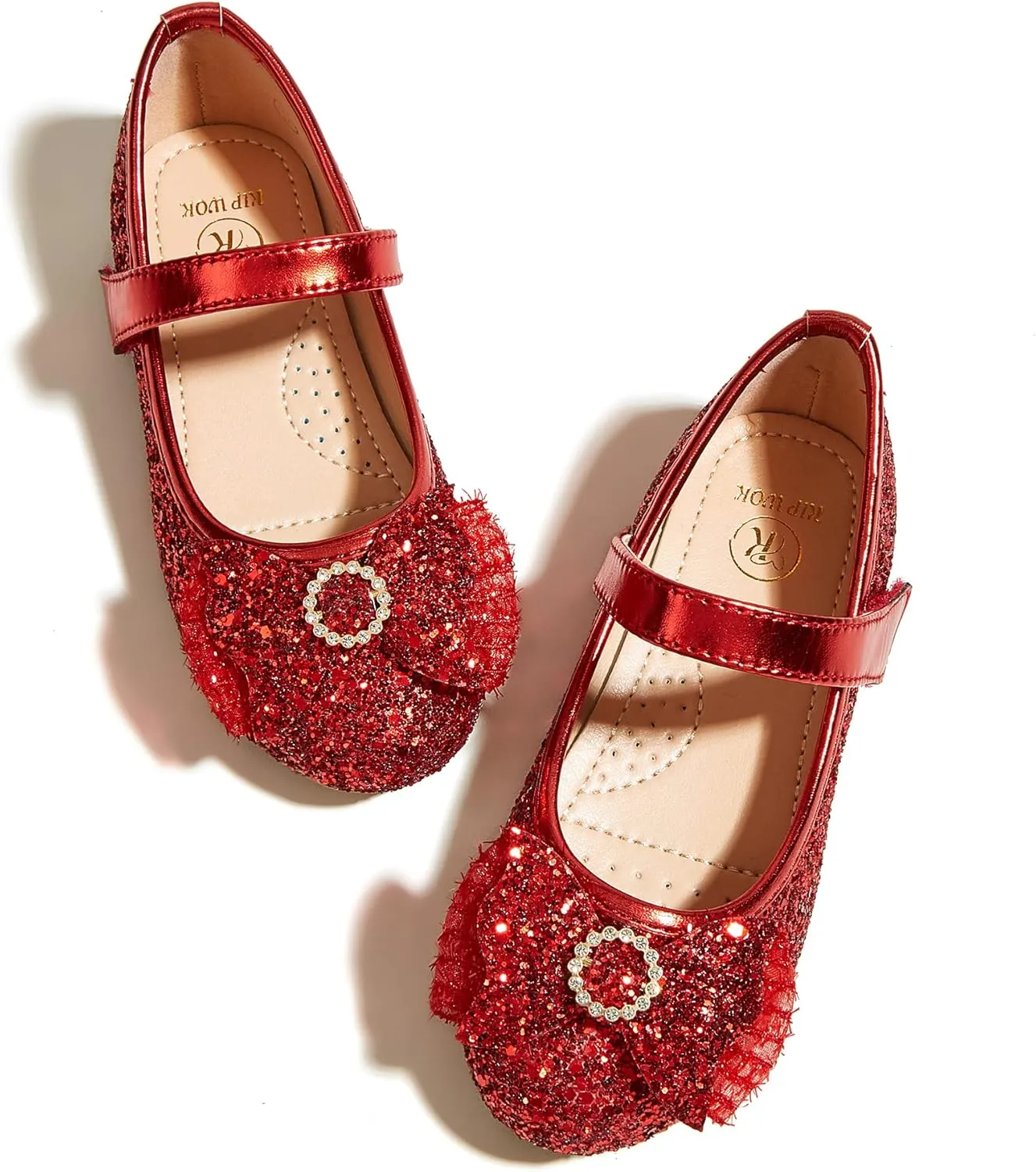 K KIP WOK Toddler Girl Mary Jane Dress Glitter Flats Shoes Flower for Ballet Wedding