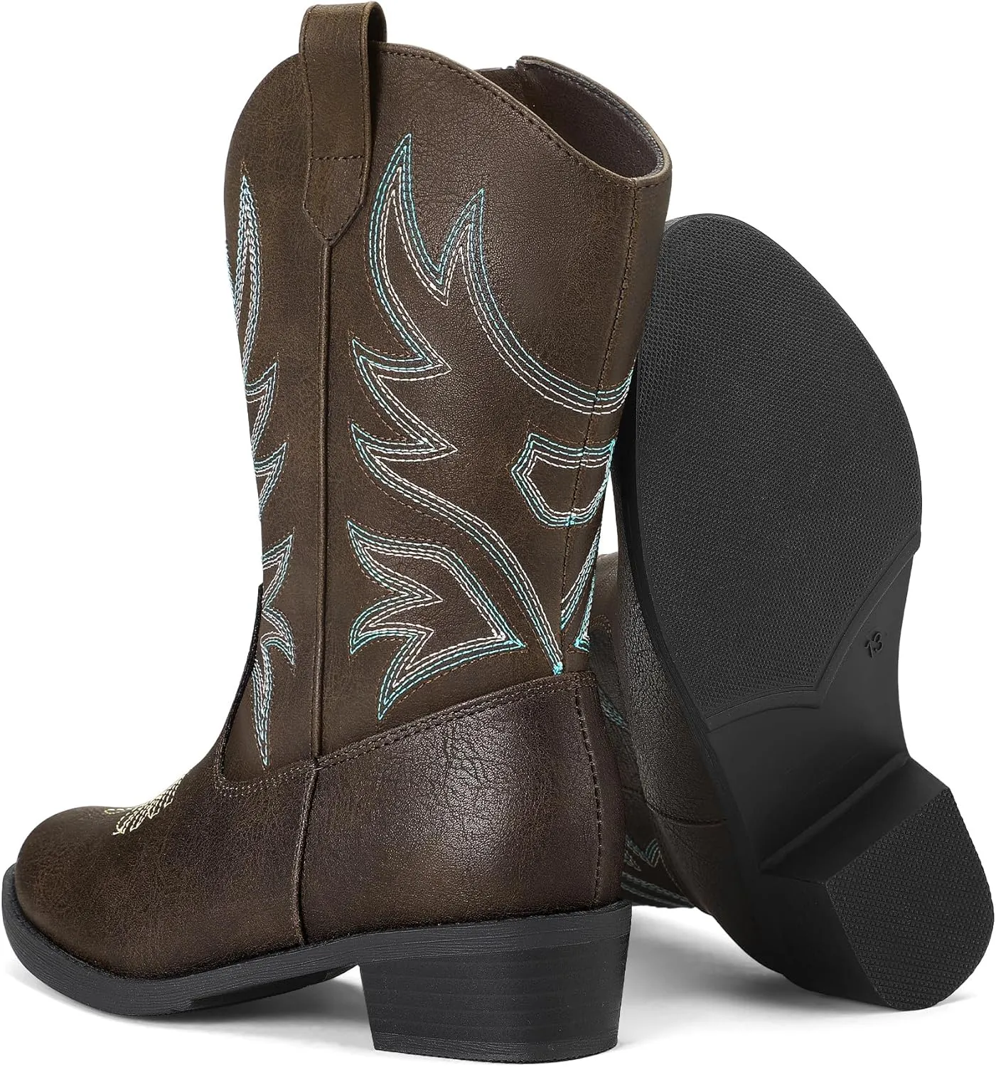 K KomForme Cowboy Boots for Girls and Boys Western Mid-Calf Pointed-Toe Cowgirl Boots (Toddler/Little Kid/Big Kid)