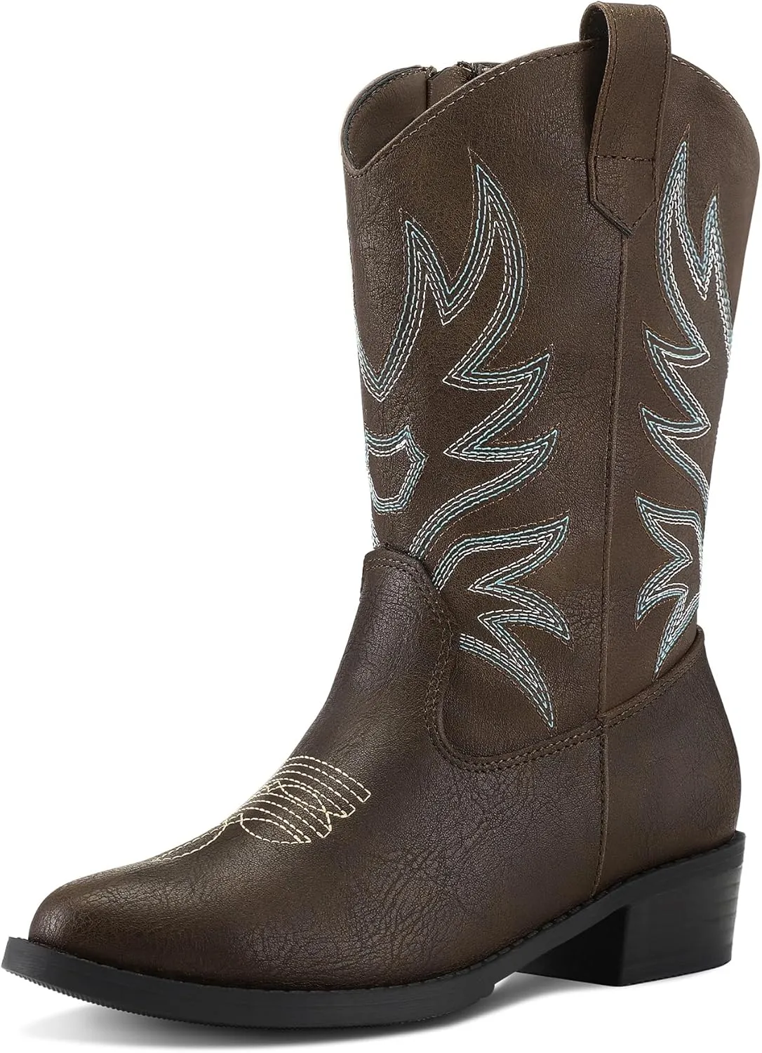 K KomForme Cowboy Boots for Girls and Boys Western Mid-Calf Pointed-Toe Cowgirl Boots (Toddler/Little Kid/Big Kid)