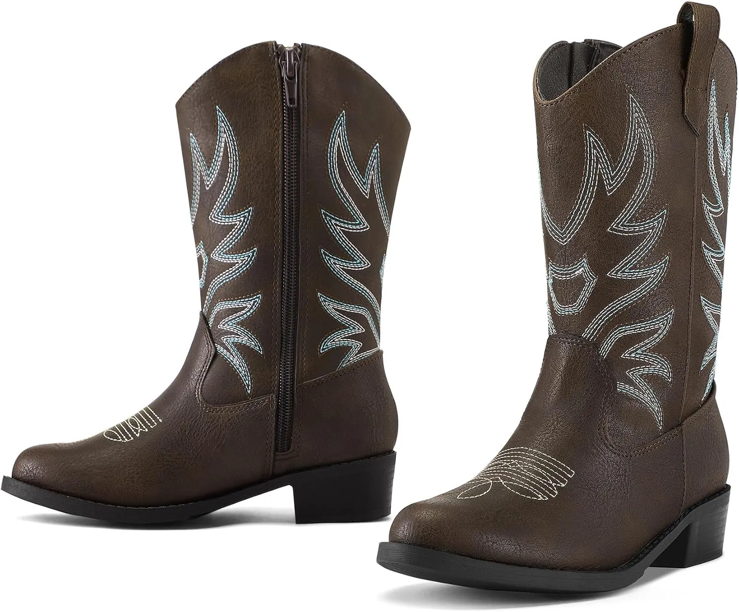 K KomForme Cowboy Boots for Girls and Boys Western Mid-Calf Pointed-Toe Cowgirl Boots (Toddler/Little Kid/Big Kid)