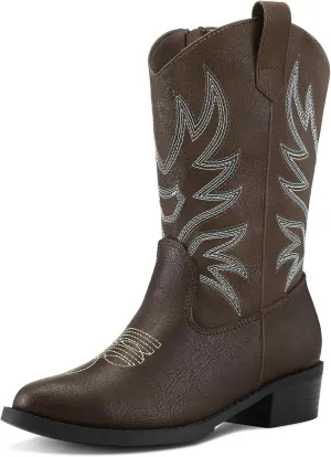 K KomForme Cowboy Boots for Girls and Boys Western Mid-Calf Pointed-Toe Cowgirl Boots (Toddler/Little Kid/Big Kid)