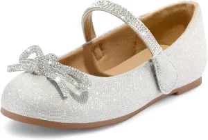 K KomForme Girl's Bow Mary Jane Dress Shoes Ballet Princess Flats with Rhinestone Strap for Party Wedding School, Toddler/Little Kid/Big Kid