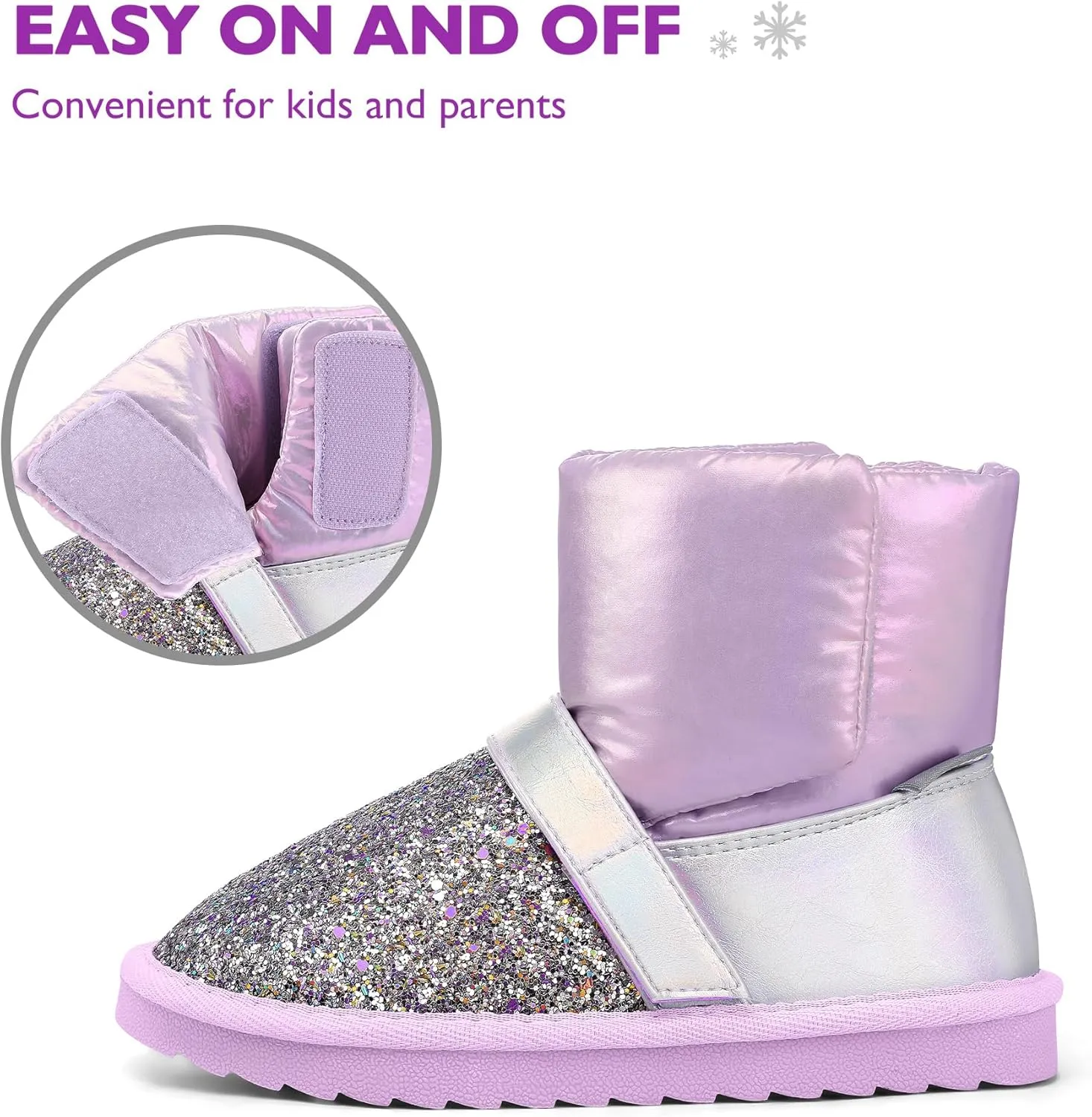 K KomForme Kids Snow Boots Little/Big Girls Glitter Winter Shoes Warm Fur Lined Outdoor