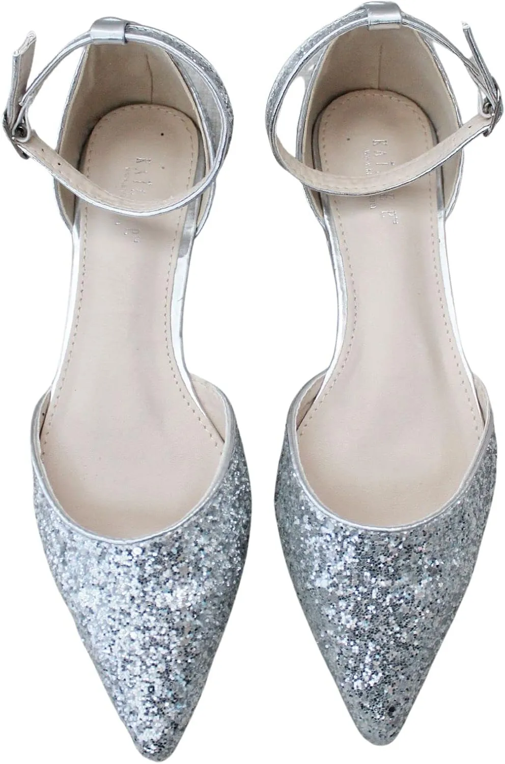 KAILEE P Rock Glitter Pointy Toe Flats with Ankle Strap, Wedding Shoes, Bridesmaids Shoes, Prom Shoes, Party Shoes, Bridal Flats