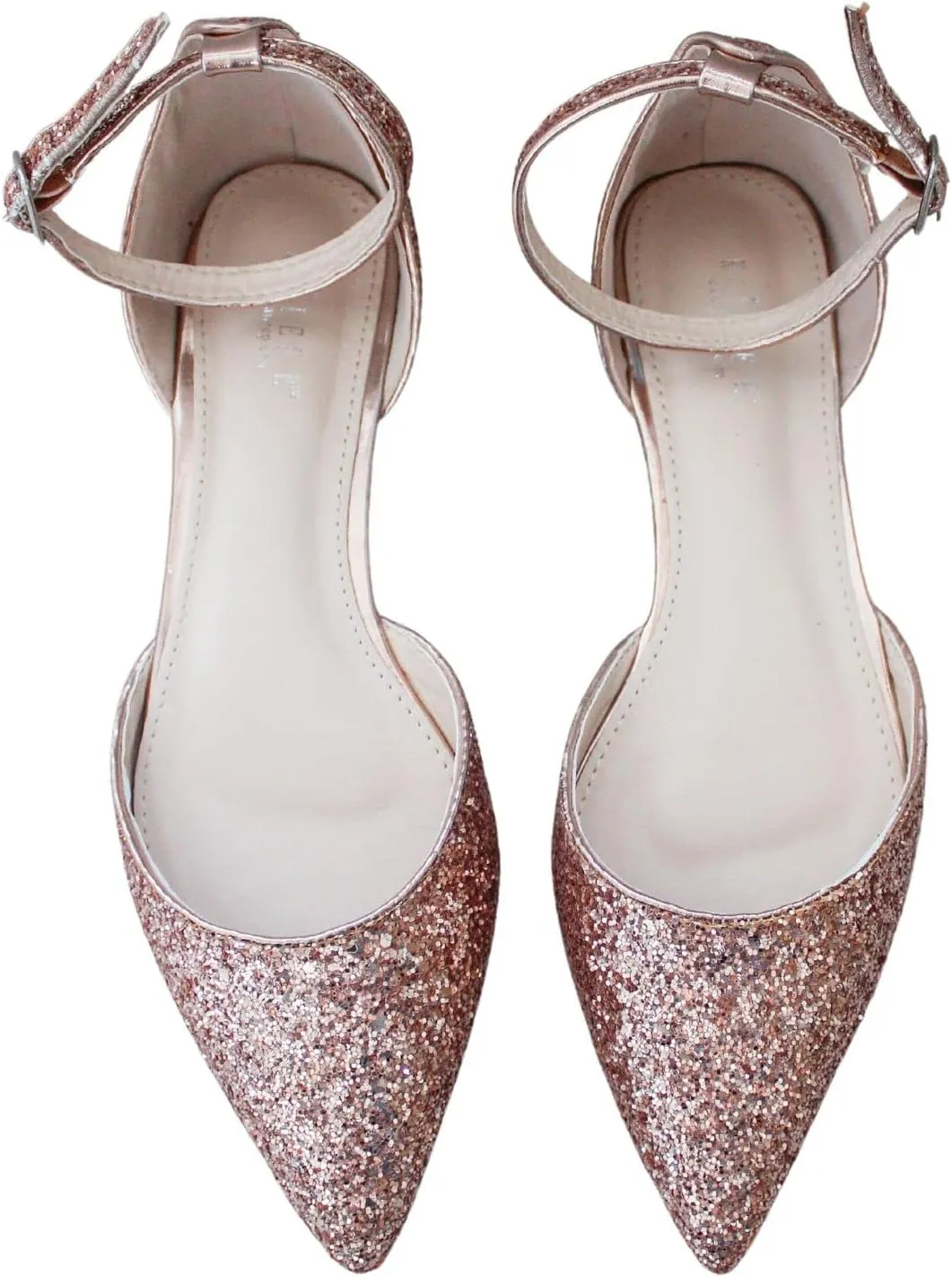KAILEE P Rock Glitter Pointy Toe Flats with Ankle Strap, Wedding Shoes, Bridesmaids Shoes, Prom Shoes, Party Shoes, Bridal Flats