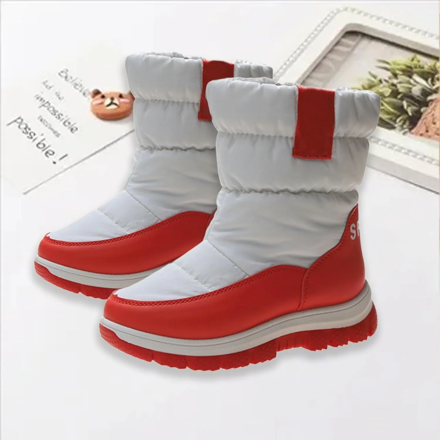 Kids 𝐖aterproof Snow Boots Girls Boys Insulated Warm Fleece Lined Winter Mid Calf Thickened Shoes for Outdoor