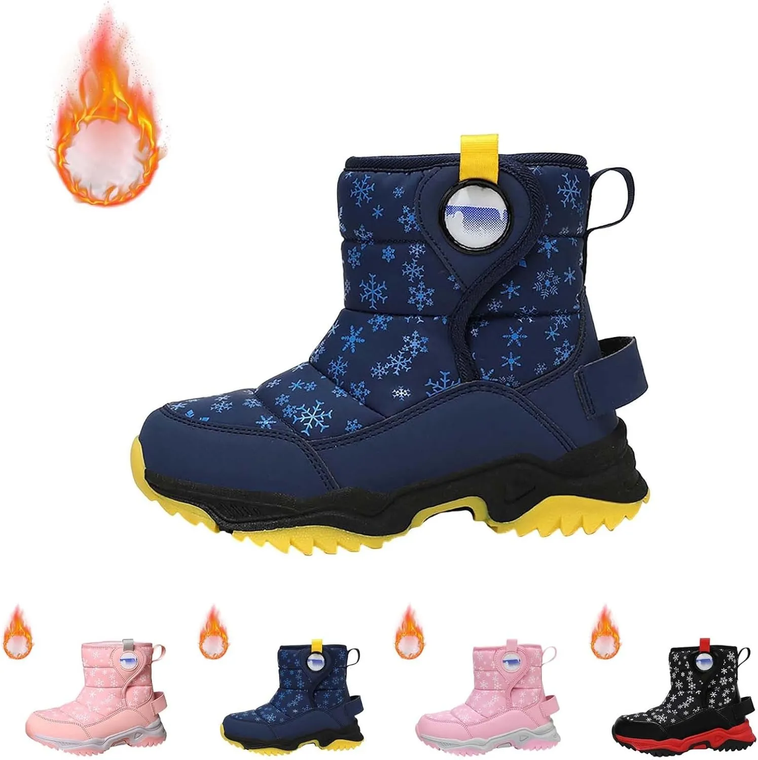 Kids Boy Girl Snow Boots Winter Outdoor Water Proof with F𝐮r Lined Cold-Weather Mid Calf Snow Slip 𝗥esistant Boots